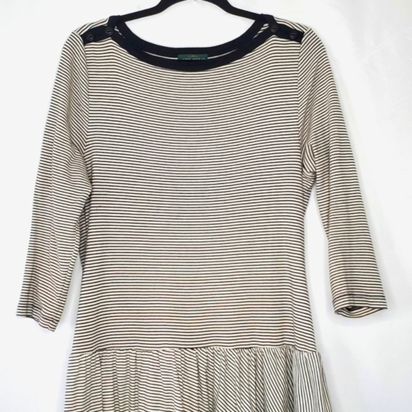 LRL Lauren Ralph Lauren Striped Tiered Dress Size L Stretch Cotton Preppy - Picture 2 of 10